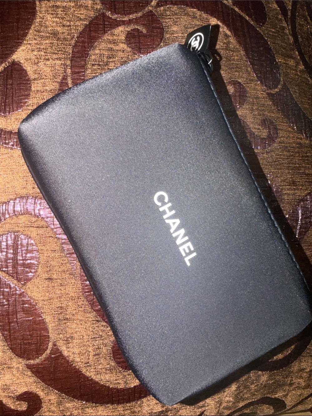 GWP-CHANEL Black Zip Pouch with White Logo